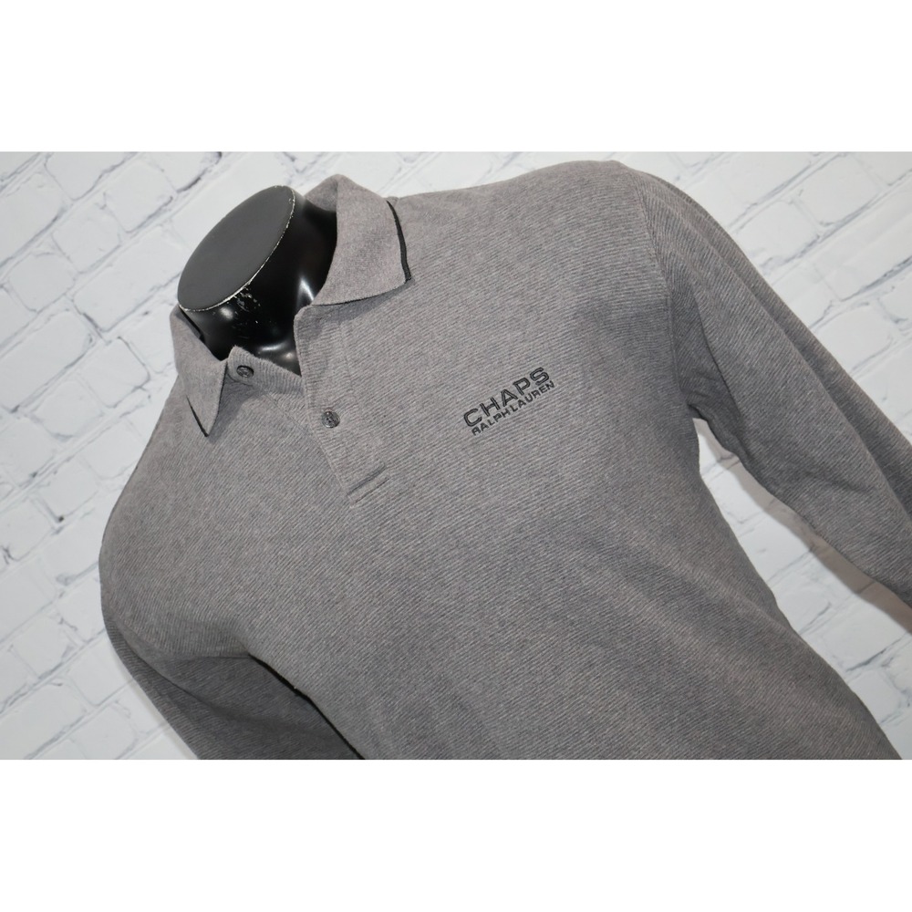 Chaps Ralph Lauren Polo Mens Large Gray Long Sleeve Textured Cotton Ribbed Trim